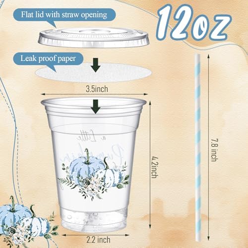 Pickmesh 50 Pcs Fall Little Pumpkin Baby Shower Plastic Cup, Blue - Image 3