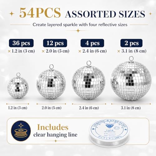 Youdepot Mini Silver Disco Balls, 54PCS Disco Ball Pack - Image 2