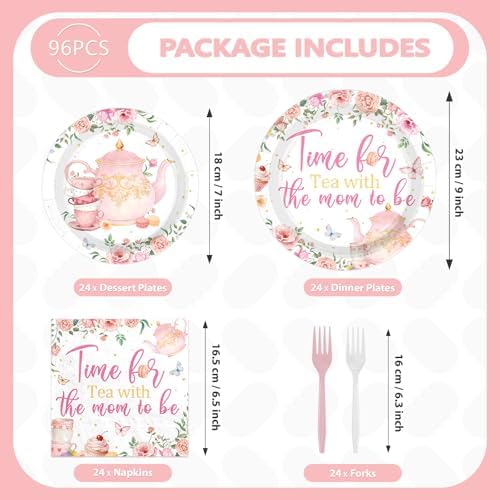 96Pcs Tea Themed Mom to Be Sash BabyShower Party Decorations Serves 24 - Image 5