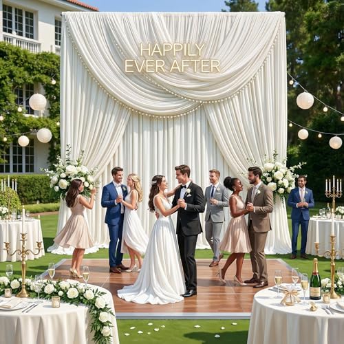 10ft x 15ft Ivory Backdrop Curtains for Wedding Parties, 2 Panels Extra Long Wrinkle Free Fabric Drapes Photo Backdrop for Baby Shower Birthday Stage Reception - Image 6