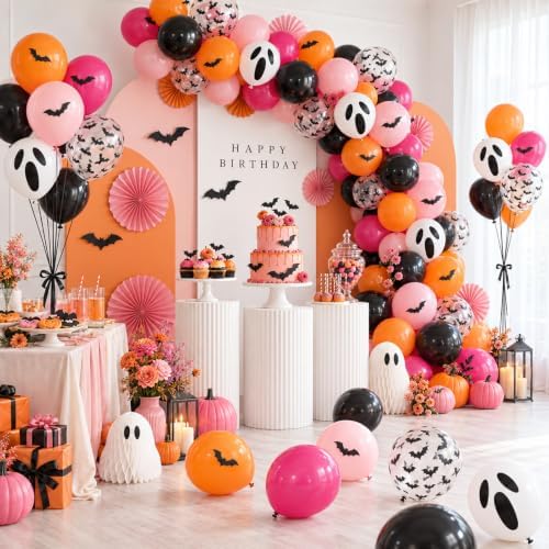 Halloween Balloons, Orange Pink Ghost Balloons for Halloween Birthday Party - Image 3