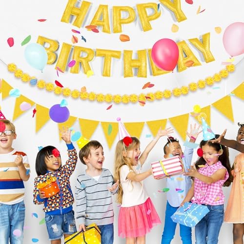 CANREVEL 3 PCS Pre-Strung 3D Happy Birthday Banner Decorations, Gold - Image 6