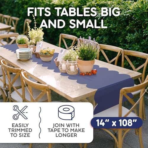 Navy Blue Scallop Table Runner, Disposable Plastic, 5 Pack, 14x108in - Image 4