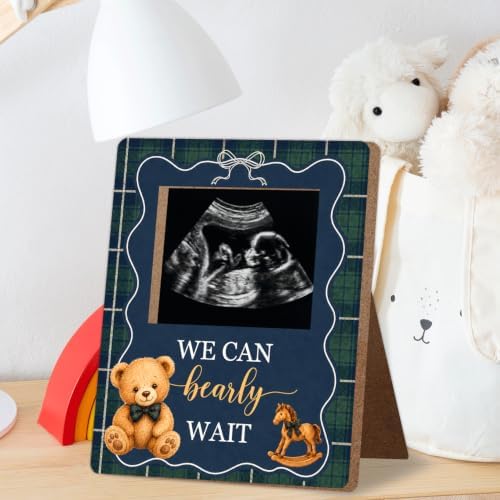 Bear Baby Shower Decor Frame, Vintage Tartan Preppy Bear Baby Shower Party Supplies, for Expecting Parents-to-Be Keepsake Gifts, Pregnancy Sonogram Frame Keepsake, Gender Reveal Present - Image 3