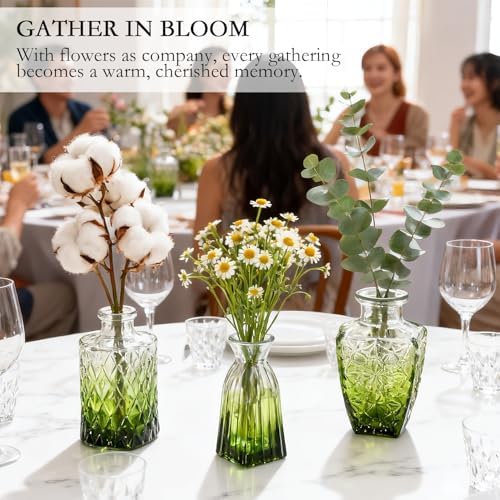 Clear Gradient Green Glass Bud Vase Set of 12 Pcs,Small Bud Vases in Bulk,Glass Crystal Flower Vases Table Centerpieces for Party Event Wedding Decor Baby Shower Decorations (Gradient Green, 12 Pcs) - Image 5