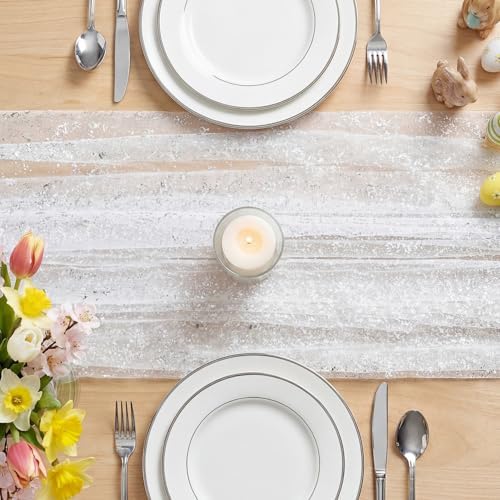 Artoid Mode White Silver Gauze Table Runner 59x120 Inch 10FT, Glitter Metallic Foil Sheer Dining Holiday Wedding Anniversary Birthday Table Decor for Home Party - Image 5