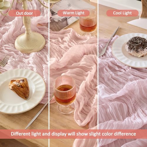Dusty Pink Cheesecloth Table Runner 35x120in Boho Gauze Home Decor - Image 4
