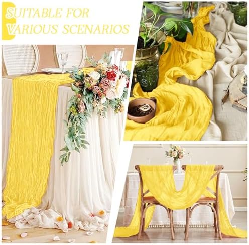 3 Pack Lemon Yellow Cheesecloth Table Runner 17x108 Inch Semi Sheer Boho Gauze Cheese Cloth Fabric Table Runners Table Decor for Wedding Party Baby Shower Birthday Home Decor Garden Farmhouse - Image 5