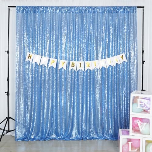 Poise3EHome Baby Blue Sequin Backdrop Curtain,8FT x 10FT Sequin Photography Backdrop Curtain for Party Decoration - Image 2