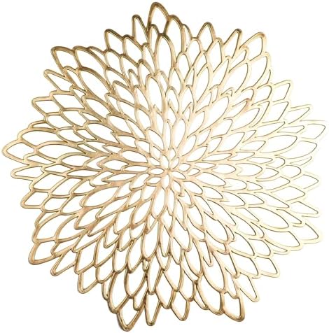 Snowkingdom Pack of 8 Gold Metallic Round Placemats Bulk Round Pressed Vinyl Leaf Dinning Kitchen Table Mats Decoration for Christmas Wedding Thanksgiving Party by Snowkingdom