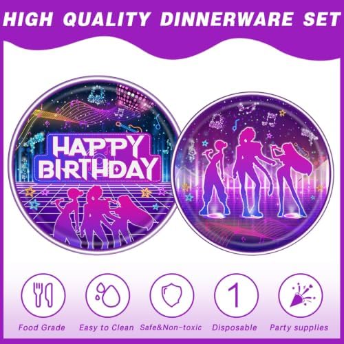 139 Pcs Kpop Music Dance Party Supplies for 20 Guests, KPop Disco Dance Music Themed Party Decorations Set Includes Banner, Plates, Napkins, Cups, Tablecloth and Disposable Cutlery - Image 4