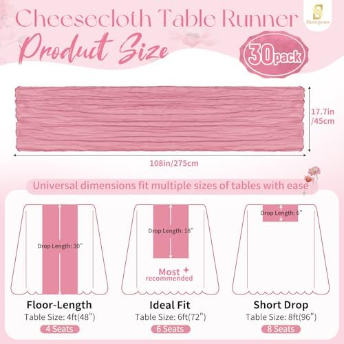 30 Pack Dusty Rose Cheesecloth Table Runner 17x108 Inches Boho Home Decor - Image 2