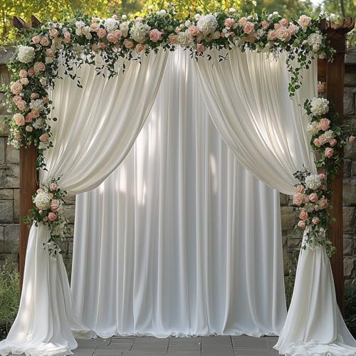 20x10FT White Backdrop Curtains for Wedding Parties, Wrinkle Free Photo Backdrop Curtains for Wedding Birthday Party Baby Shower, Fabric Drape with Rod Pockets 5ft x 10ft, 4 Panels by Unknown