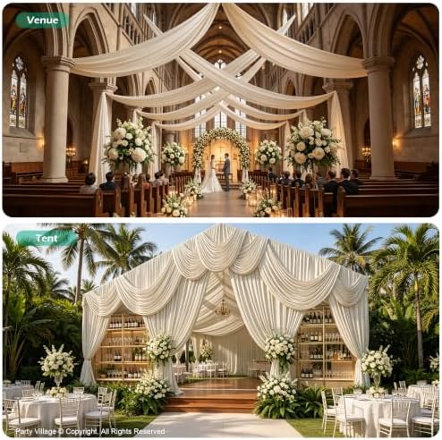 2 Panels 5ft(W) x 20ft(L) Beige Ceiling Drapes for Wedding Parties - Image 6