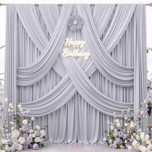 30 ft x 10 ft Wrinkle Free Silver Backdrop Curtain for Parties, Polyester Silver Grey Backdrop Drapes 6 Panels 5x10ft for Baby Shower Photoshoot Engagement Wedding Birthday Photography Background - Image 4