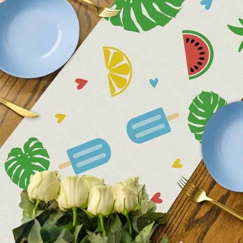 GPGHE Hello Summer Table Runner Popsicle Fruits Leaves Love Heart Table Runners Seasonal Kitchen Dining Table Decoration for Home Party Banquet Decor 13x60 Inch - Image 4