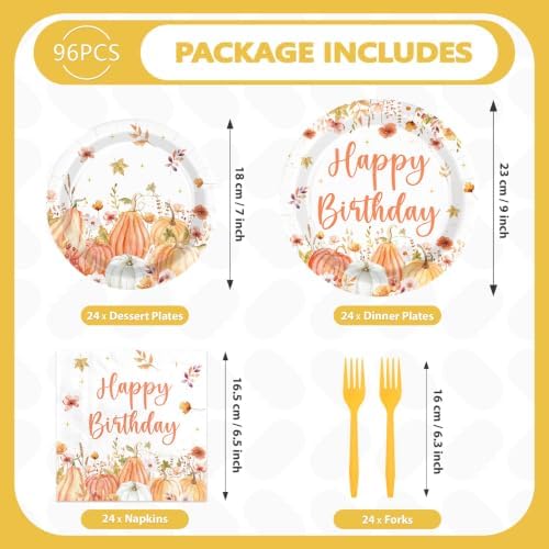96Pcs Fall Pumpkin Birthday Party Supplies Serves 24 - Image 5