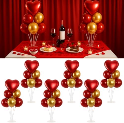 6pcs Heart-Shaped Balloon Stands Kit Table Centerpiece Table Decorations for Valentine's Day Wedding Proposal Decoration Party Decorations (Red Heart) by Unknown
