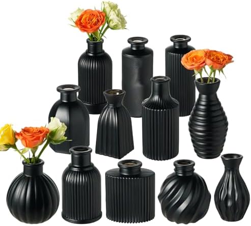 Black Vase, Bud Vases Set of 12 Small Glass Vase for Decor Centerpieces by PHUNTTEK