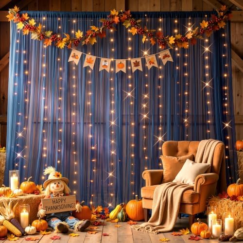 Shillance 30ft x 10ft Navy Blue Backdrop Curtain with Lights String for Parties, Sheer Tulle Wedding Photo Backdrops Drapes for Baby Shower Birthday Party Decorations Background for Photography - Image 6