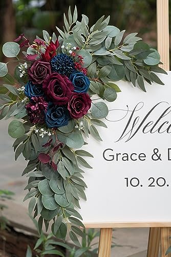 Olalaka Navy and Burgundy Flower for Wedding Welcome Signs Decorations, Artificial Burgundy Wedding Arch Flowers for Wedding Ceremony (Set of 2) - Image 4