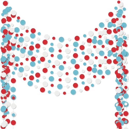 Outus 10 Pieces Dot Garland Banner Hanging, Light Blue,White,Red by Outus