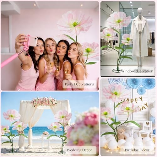 5.6 Ft Tall Large Artificial Silk Flower Green and Pink - Image 2