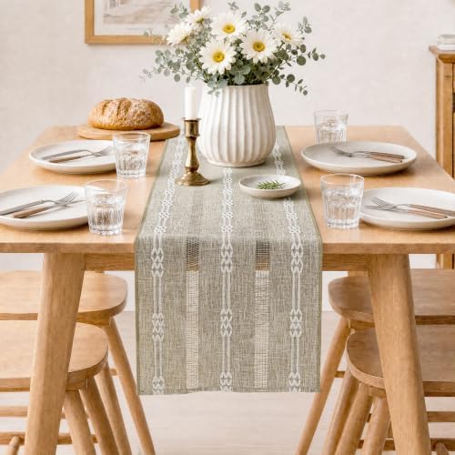 Rustic Linen Farmhouse Table Runner, Woven Boho Table Runner 13" × 72" - Image 5