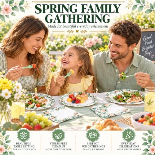 72 Pcs Sage Green Floral Plates Napkins and Forks Set, 7 Inch, Serves 24 - Image 6