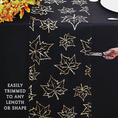 Snowkingdom Fall Table Runners, Gold Maple Leaves Thanksgiving Table Decorations for Autumn Harvest Sequin Glitter Lightweight Black Thin Mesh Sparkle Farmhouse Dining Party Decor 120 Inch - Image 5