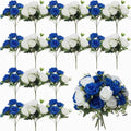 Geosar 24 Bundles Artificial Peonies Flowers,Royal Blue,White by Geosar