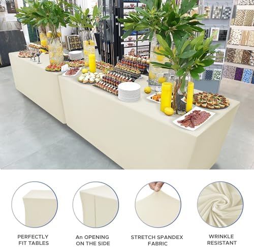 Rectangle Spandex Fitted Tablecloths For Vendor 2 Pcs 72X30 Inch Beige - Image 3