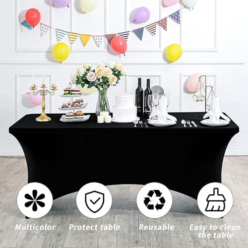Fixwal 10 Pack 8FT Black Tablecloth Rectangle Spandex Fitted Table Cover - Image 5