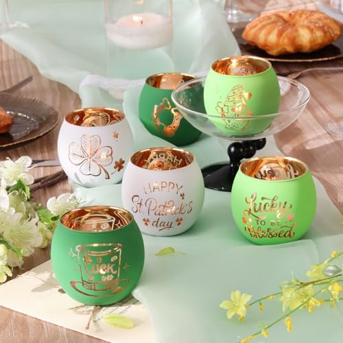 SHMILMH St. Patrick's Day Candle Holders 6PCS St Patricks Day Shamrocks Decorations for Table Centerpiece, Glass Votive Tealight Holders for Home Decor Party Decorations - Image 4