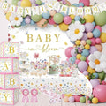 Baby In Bloom Baby Shower Decorations, 175Pcs All in One Set Wildflower Baby Shower Decorations Boxes Banner Backdrop Tablecloth Cake Topper Balloon Sash for Floral Baby in Bloom Shower Party Girls by OUNIY