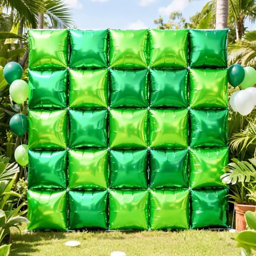 NISOCY 25PCS Green and Light Green Neon Square Foil Balloons Wall Backdrop - Image 5