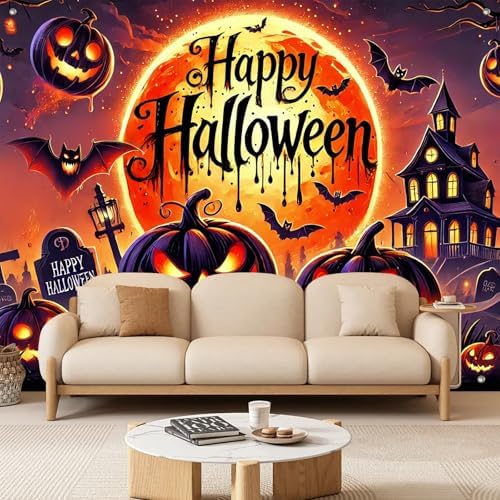 BlissYard Halloween Backdrop Banner Pumpkin Moon Scene 8x6ft - Image 2