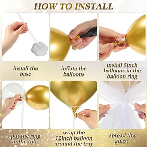 BBTO 8 Set Gold and White Table Centerpieces Balloons Stand Kit, 27.6in - Image 3