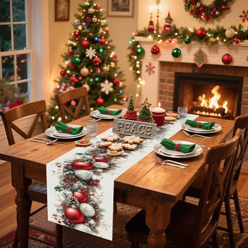 Christmas Table Runner, Seasonal Winter Kitchen Table Decoration, Suitable for Winter Christmas Family Gathering Indoor 13x72 inches (13x72 inches, Red and White Bell) - Image 3