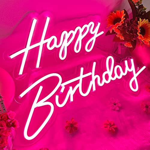 40"/23" Happy Birthday Neon Sign Large - Pink Happy Birthday Sign 12V - Happy Birthday Light Up Sign with Dimmable Switch - 2PCS Happy Birthday LED Sign for Backdrop, Party, Celebration, Decoration by Divatla