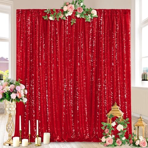 Sequin Backdrop Glitter Party Backdrop Curtain Red - 10ft x 10ft - Image 3