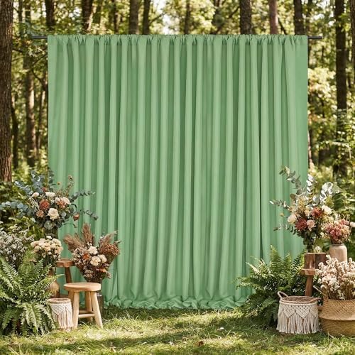 Sage Green Backdrop Curtains 20ftx10ft Wedding Polyester Photo Drapes by SoarDream
