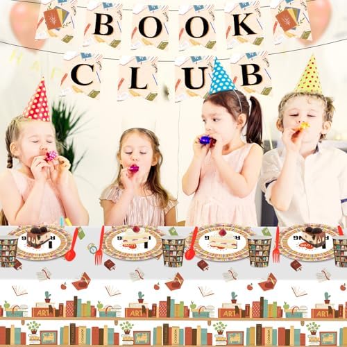 142 Pcs Vintage Book Theme Party Tableware Book Club Birthday Party Supplies Library Reading Themed Disposable Plates Napkins Cups and Forks Set - Image 4