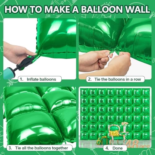 NISOCY 48PCS Metallic Green Square Foil Balloons Wall Backdrop - Image 4