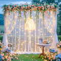 20ft x 12ft White Tulle Backdrop Curtain with Lights String for Parties Wedding Bridal Shower Sheer White Curtain Backdrop for Birthday Party Baby Shower Photo Booth Decorations by Suppromo