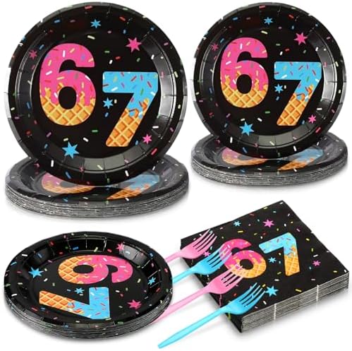 Hushee 96 Pcs 67 Birthday Plates and Napkins Party Decoration, Blue Pink by Hushee
