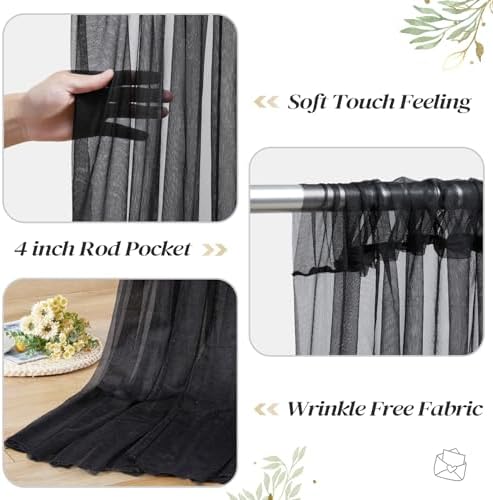 10ft x 10ft Black Backdrop Curtain with Lights String for Parties, Sheer Tulle Wedding Photo Backdrops Drapes for Baby Shower Birthday Party Decorations Background for Photography - Image 6