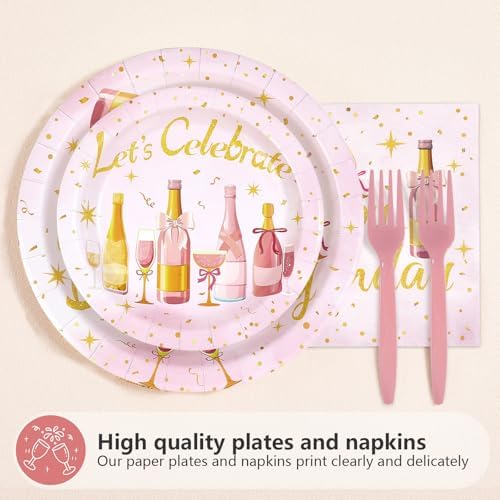 96Pcs Pink Rose Wine Champagne Birthday Party Supplies, Serves 24 - Image 2