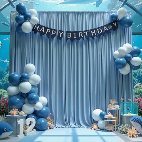 20 ft x 10 ft Wrinkle Free Dusty Blue Backdrop Curtain for Parties, 4 Panels 10ft Polyester Dusty Blue Photo Backdrop Drapes for Graduation Birthday Wedding Party Stage Curtains - Image 2