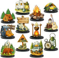 Wesiti 12 Pcs Camping Party Table Decorations Wooden Camper Centerpieces Camping Adventure Sign with Bases Table Topper Decor for Adults Tiered Tray Decor Party Favor by Wesiti